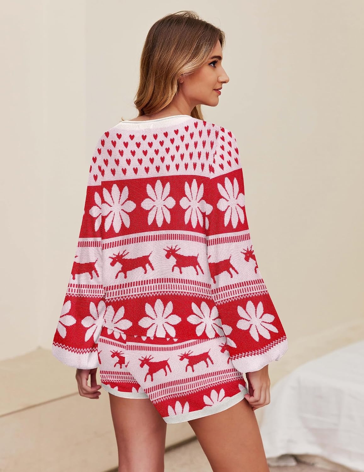 image:imageEkouaer Knit Pajamas Set for Women Lounge Sets Long Sleeve SweatsuitChristmas White