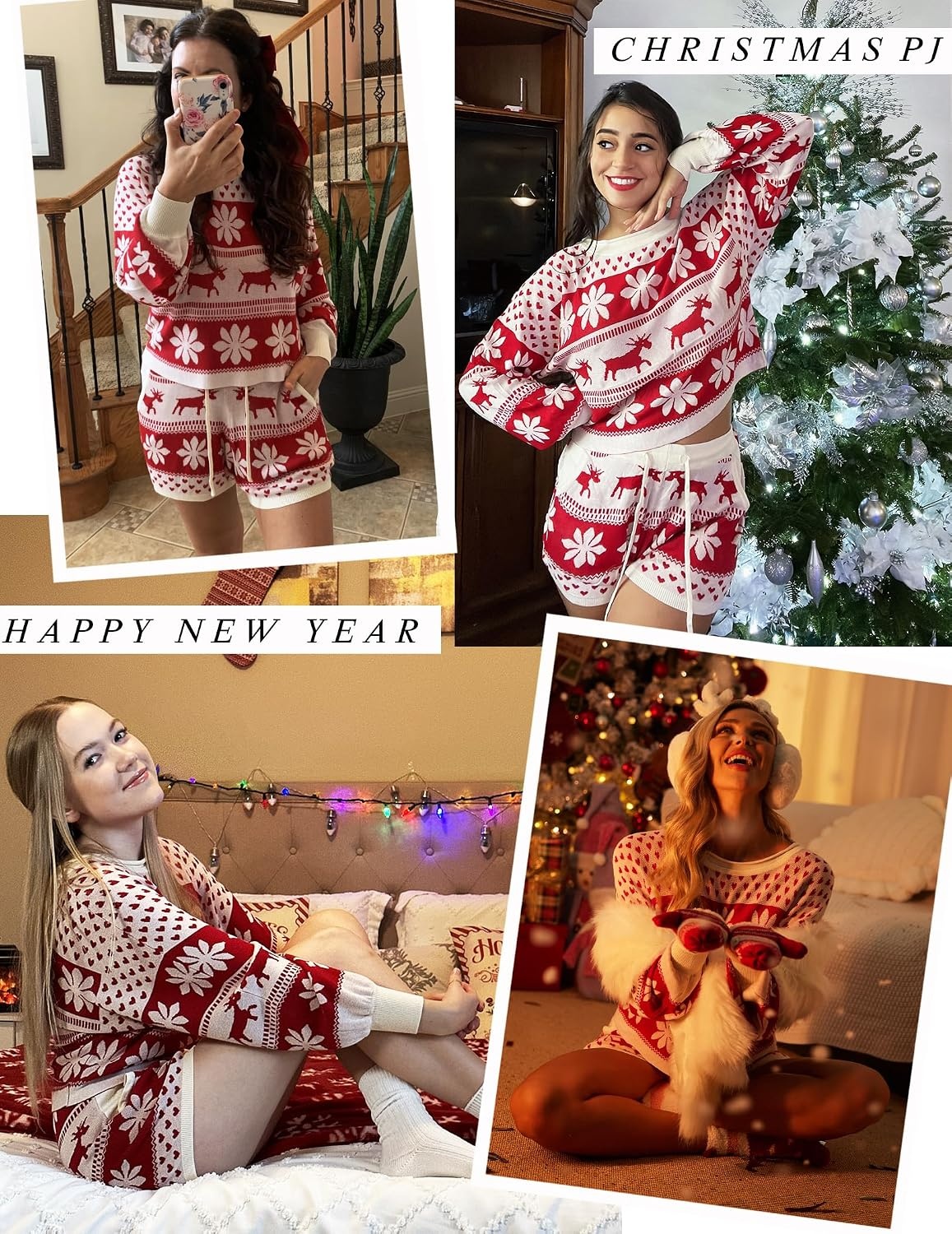 image:imageEkouaer Knit Pajamas Set for Women Lounge Sets Long Sleeve SweatsuitChristmas White