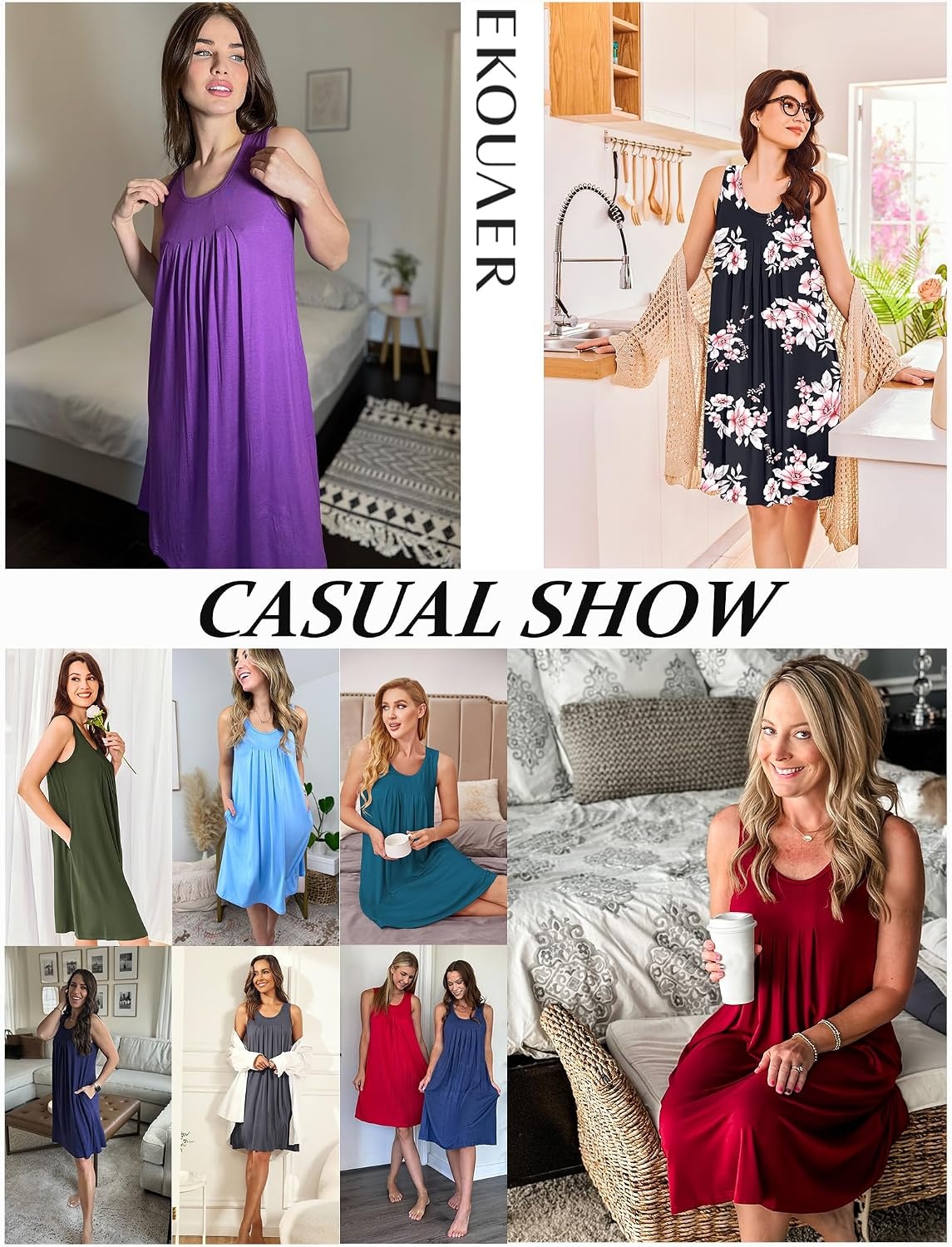 image:imageEkouaer Womens Nightgowns Sleeveless Tank Sleep Shirts Pleated Nightshirt Pleated Tank Nightgown Aline Fit Any Figure Easywearing Sleepwear Nighty for Date Night Maternity Gown Lounge OutsideDark Lavender