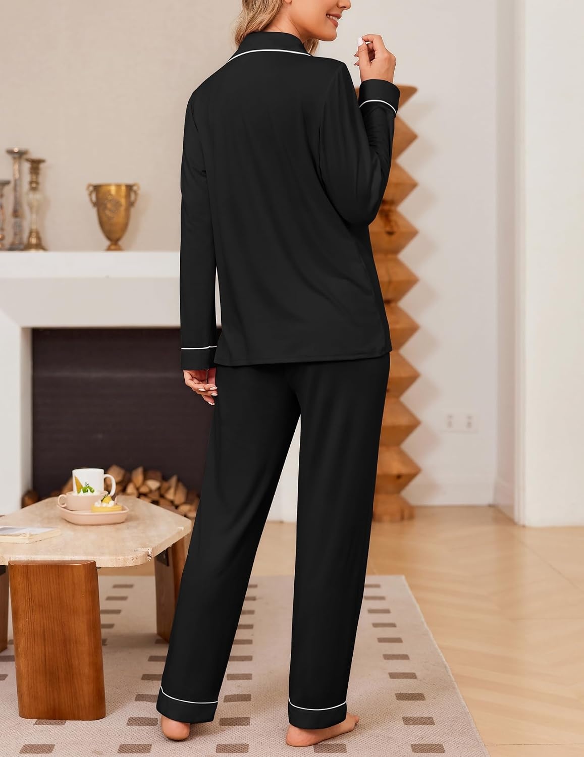 image:imageEkouaer Womens Pajama Sets Button Down Long Sleeve amp Pants loungewearBlack
