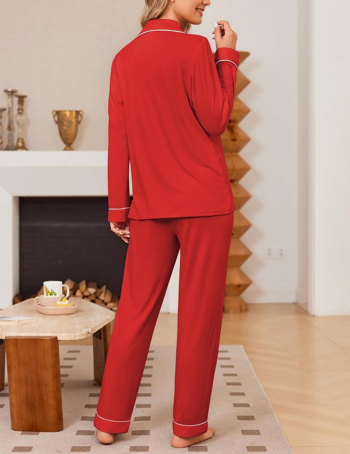 image:imageEkouaer Womens Pajama Sets Button Down Long Sleeve amp Pants loungewearRed