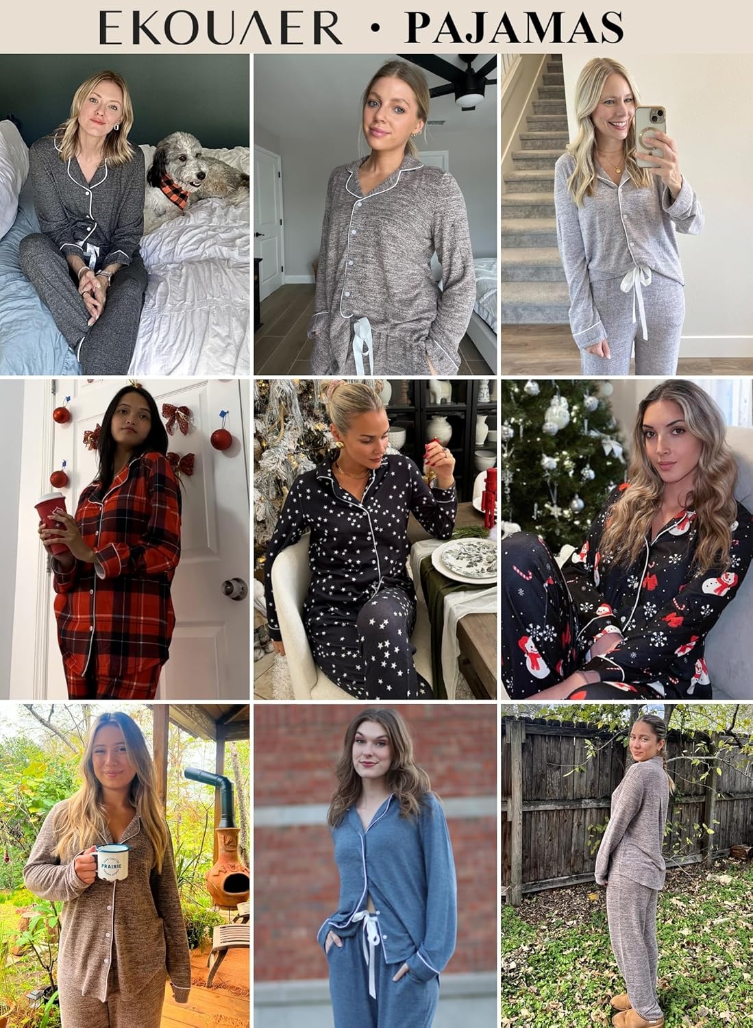 image:imageEkouaer Womens Pajamas Long Sleeve Loungewear Casual Button Down Pjs Soft SleepwearNotch CollarElastic Waist Pants with Side PocketsAdjustable DrawstringPajama PartyMaternityPostpartumChristmas Plaid