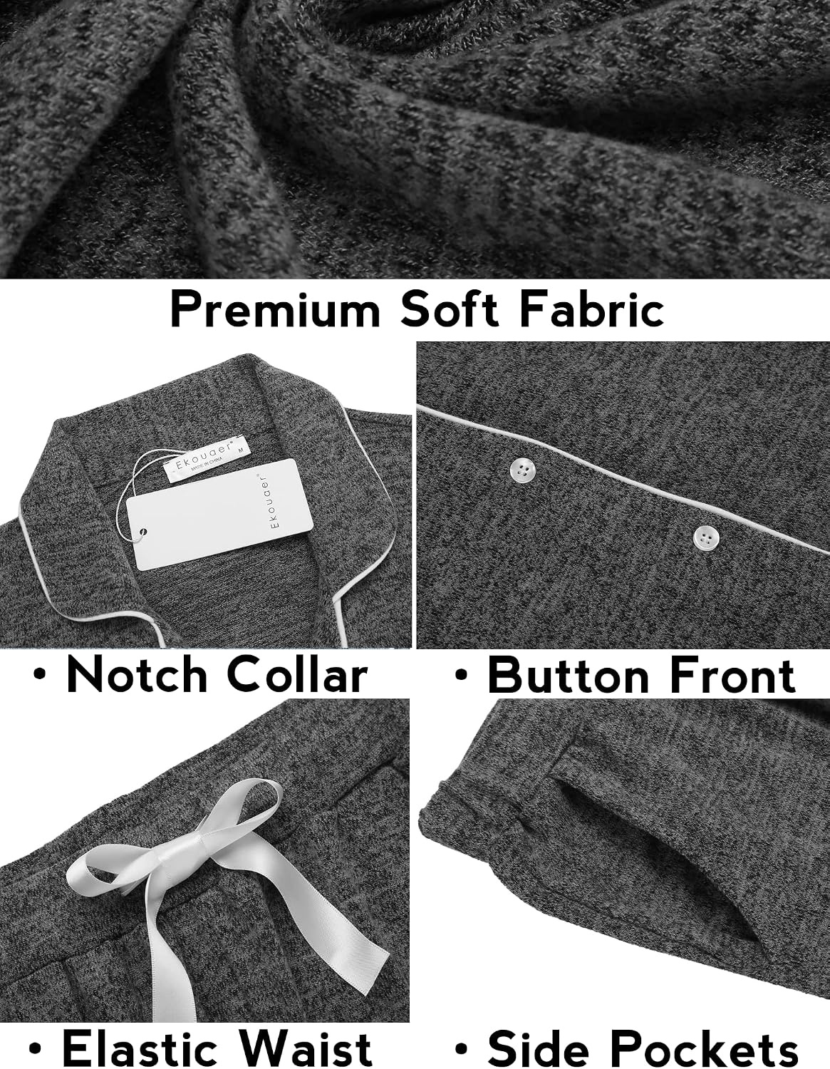 image:imageEkouaer Womens Pajamas Long Sleeve Loungewear Casual Button Down Pjs Soft SleepwearNotch CollarElastic Waist Pants with Side PocketsAdjustable DrawstringPajama PartyMaternityPostpartumFlower Grey