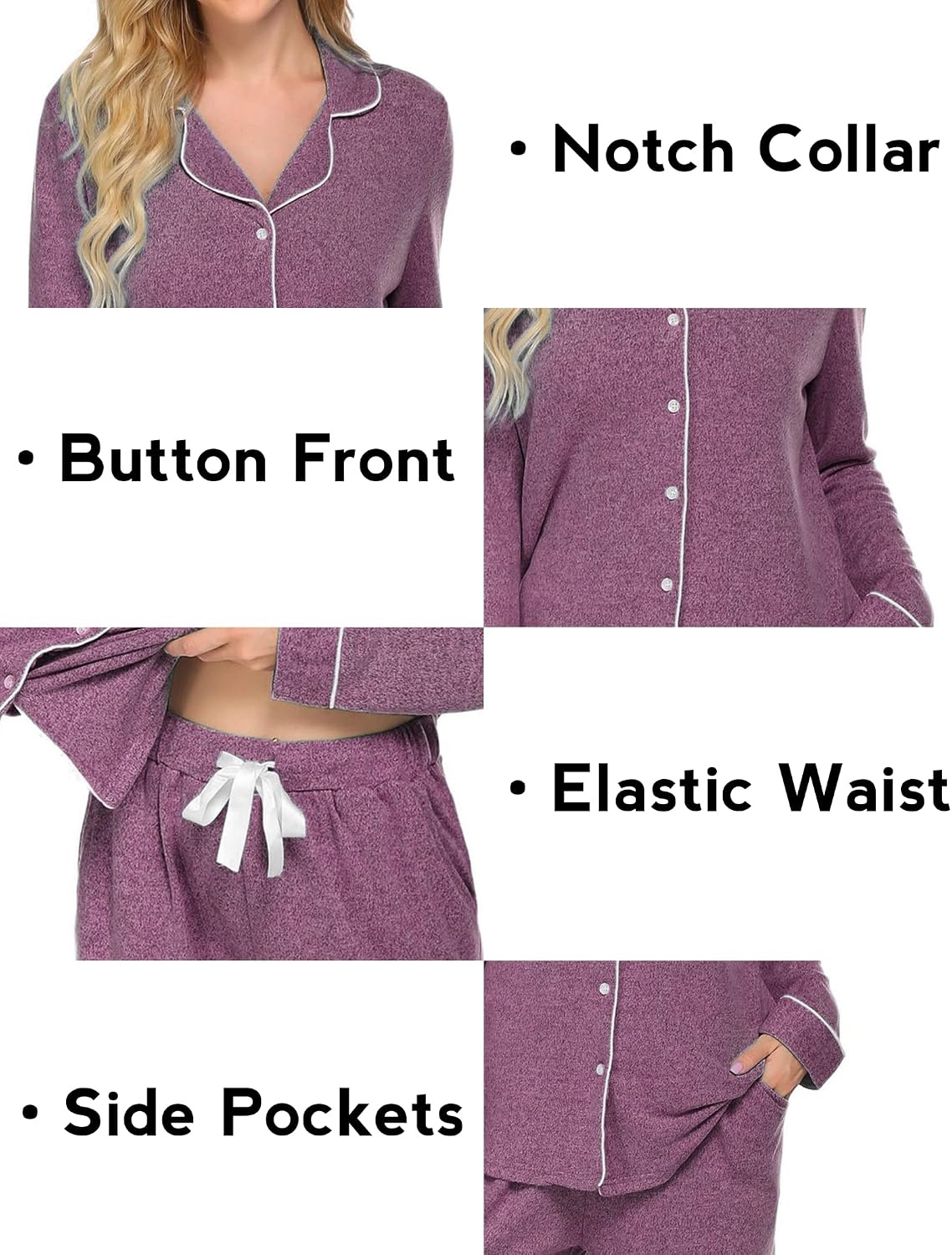 image:imageEkouaer Womens Pajamas Long Sleeve Loungewear Casual Button Down Pjs Soft SleepwearNotch CollarElastic Waist Pants with Side PocketsAdjustable DrawstringPajama PartyMaternityPostpartumCherry Red