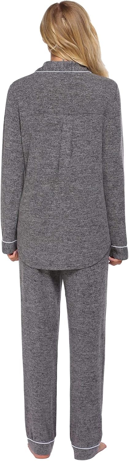 image:imageEkouaer Womens Pajamas Long Sleeve Loungewear Casual Button Down Pjs Soft SleepwearNotch CollarElastic Waist Pants with Side PocketsAdjustable DrawstringPajama PartyMaternityPostpartumFlower Grey