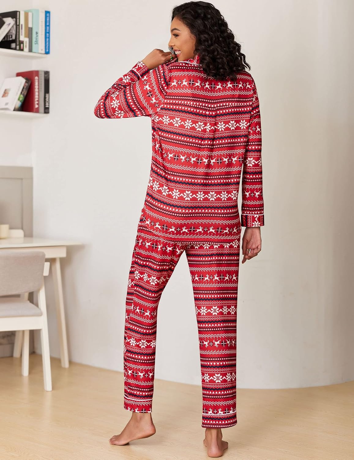 image:imageEkouaer Womens Pajamas Long Sleeve Loungewear Casual Button Down Pjs Soft SleepwearNotch CollarElastic Waist Pants with Side PocketsAdjustable DrawstringPajama PartyMaternityPostpartumChristmas Pattern