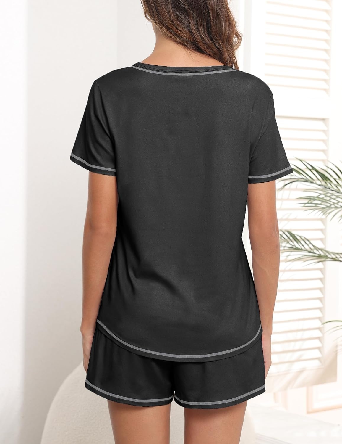 image:imageEkouaer Womens Pajamas Sets Short Sleeve Pjs Two Piece Sleepwear Casual Lounge Sets With PocketsBlack
