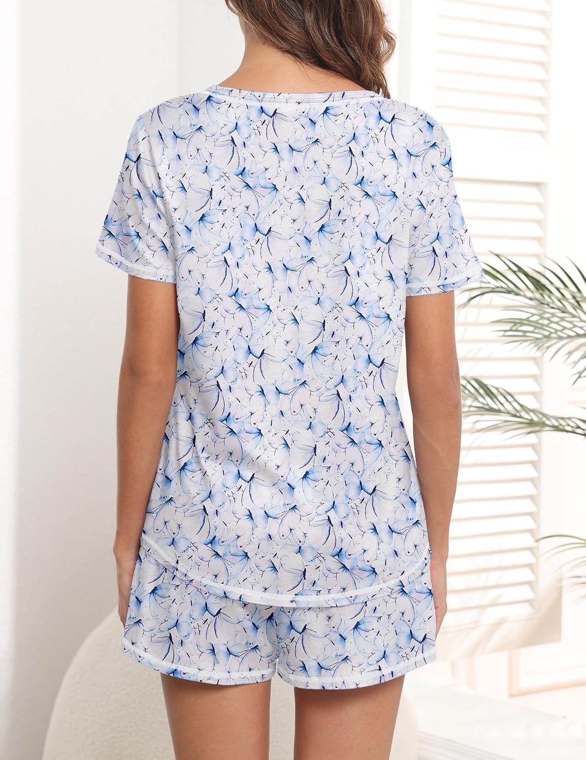 image:imageEkouaer Womens Pajamas Sets Short Sleeve Pjs Two Piece Sleepwear Casual Lounge Sets With PocketsBlue Butterfly