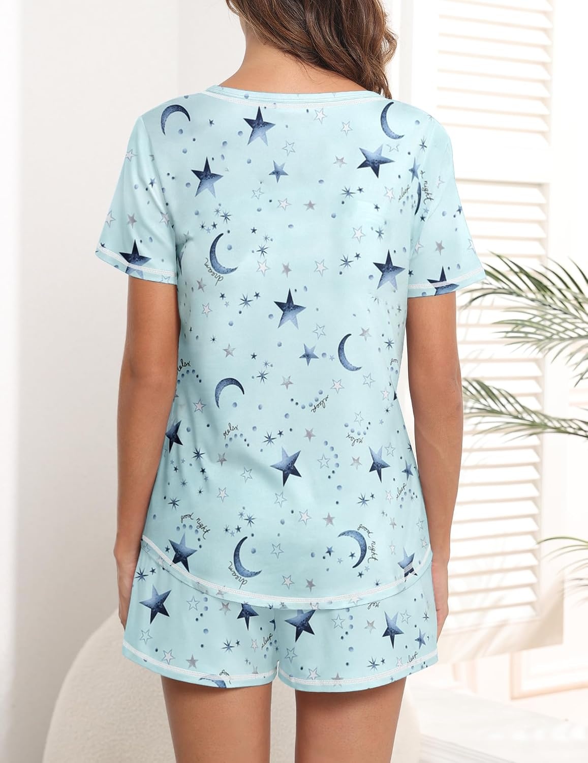 image:imageEkouaer Womens Pajamas Sets Short Sleeve Pjs Two Piece Sleepwear Casual Lounge Sets With PocketsBlue Moon Star