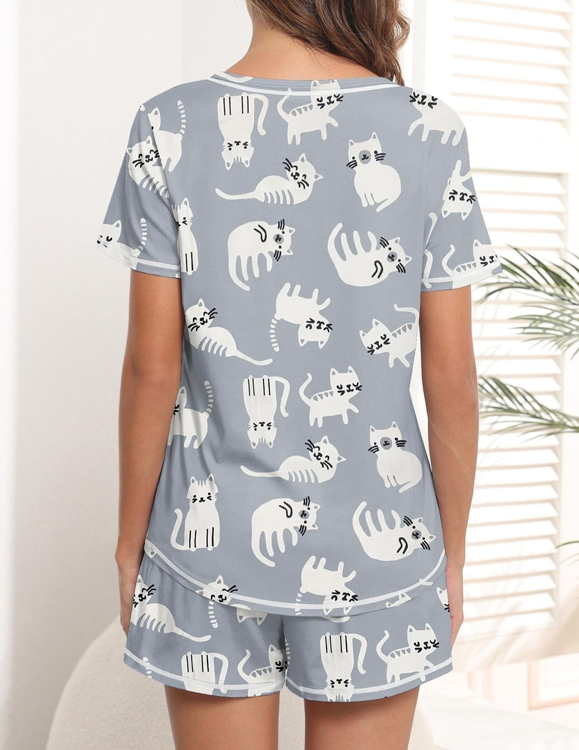 image:imageEkouaer Womens Pajamas Sets Short Sleeve Pjs Two Piece Sleepwear Casual Lounge Sets With PocketsCat