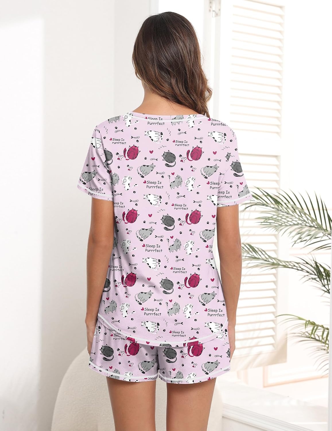 image:imageEkouaer Womens Pajamas Sets Short Sleeve Pjs Two Piece Sleepwear Casual Lounge Sets With PocketsCute Cats