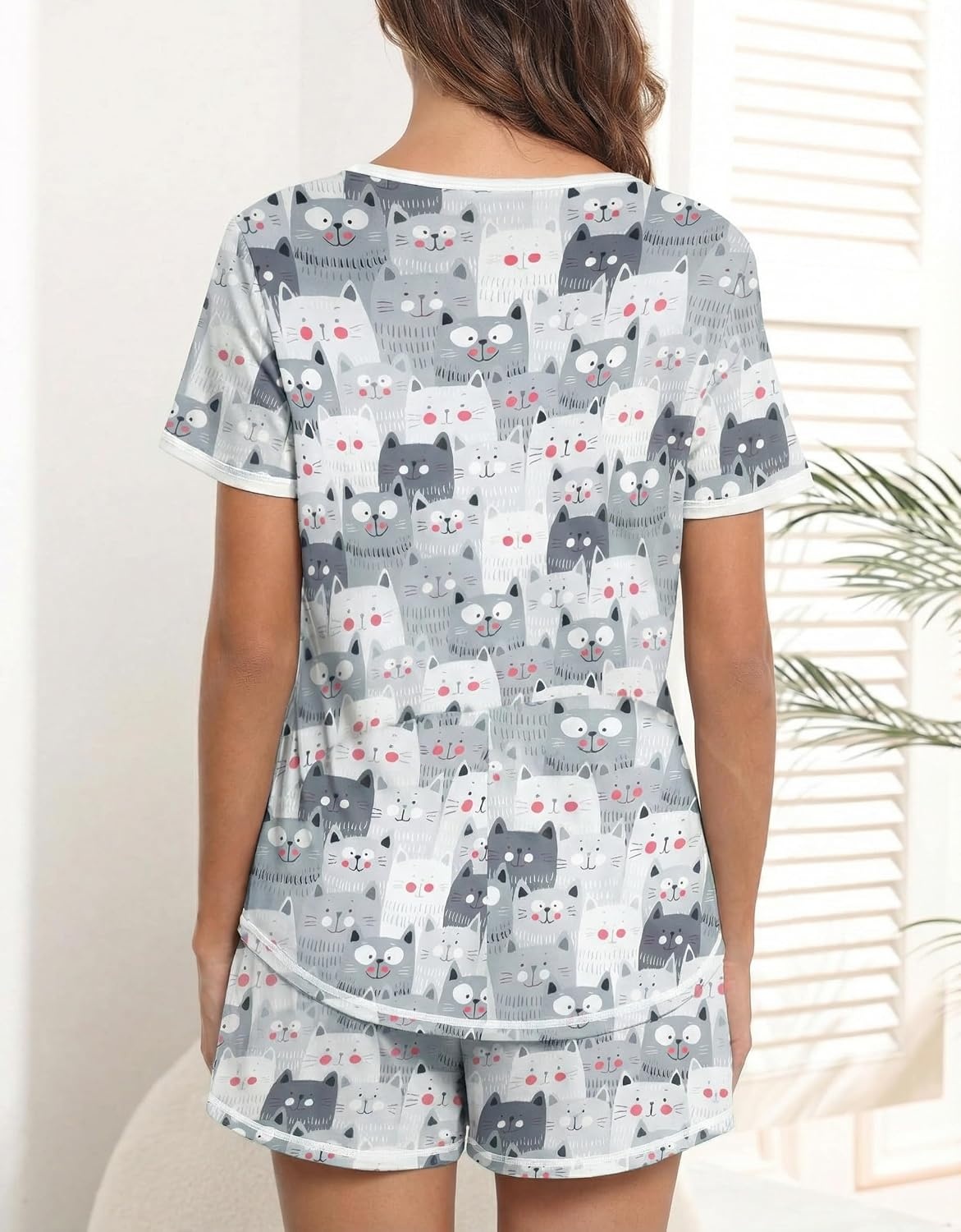 image:imageEkouaer Womens Pajamas Sets Short Sleeve Pjs Two Piece Sleepwear Casual Lounge Sets With PocketsGrey Cat
