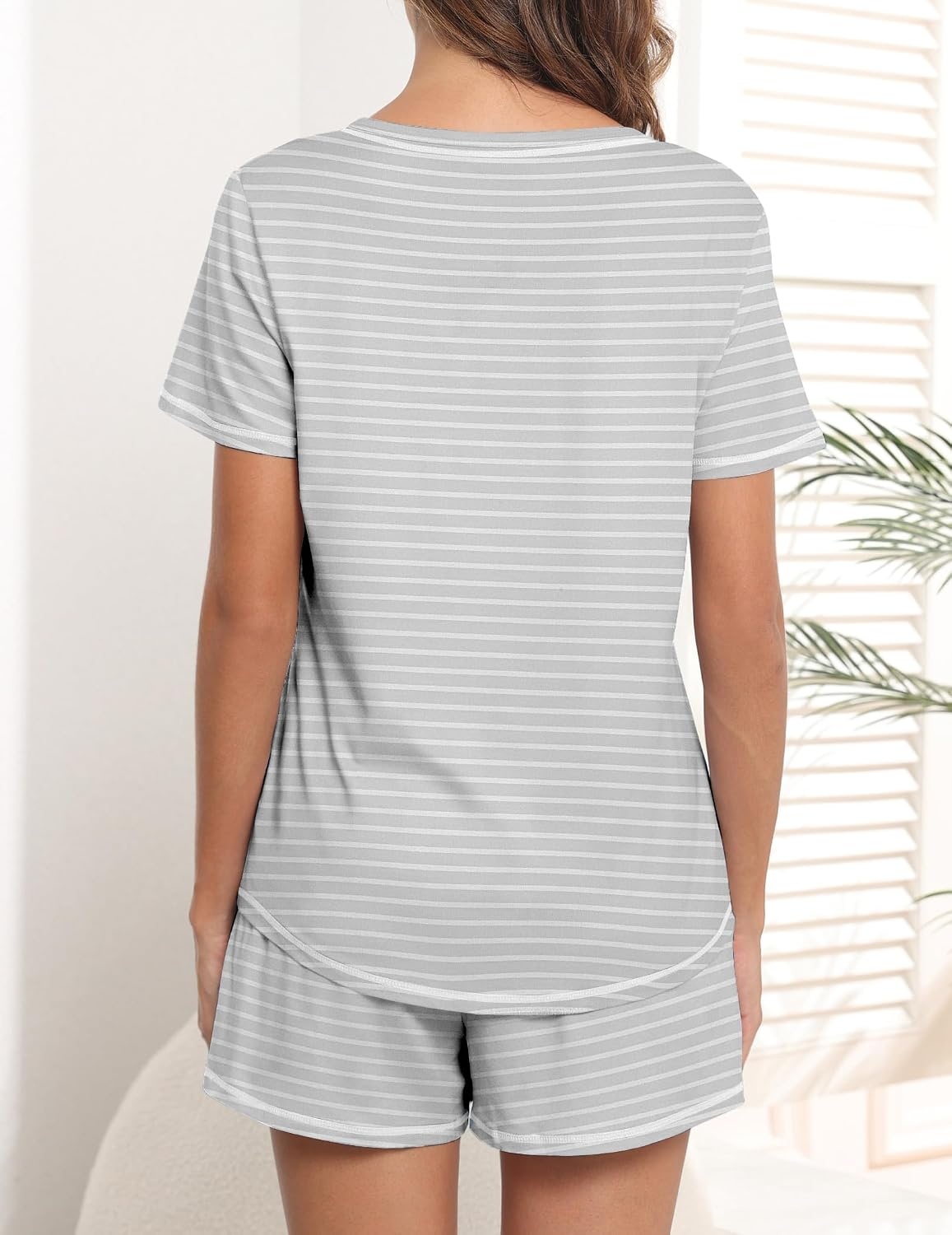 image:imageEkouaer Womens Pajamas Sets Short Sleeve Pjs Two Piece Sleepwear Casual Lounge Sets With PocketsGrey Stripe