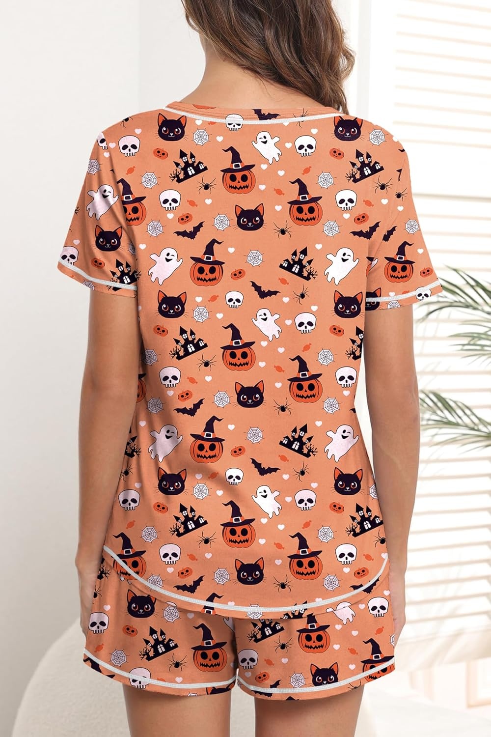 image:imageEkouaer Womens Pajamas Sets Short Sleeve Pjs Two Piece Sleepwear Casual Lounge Sets With PocketsHalloween Pumpkin
