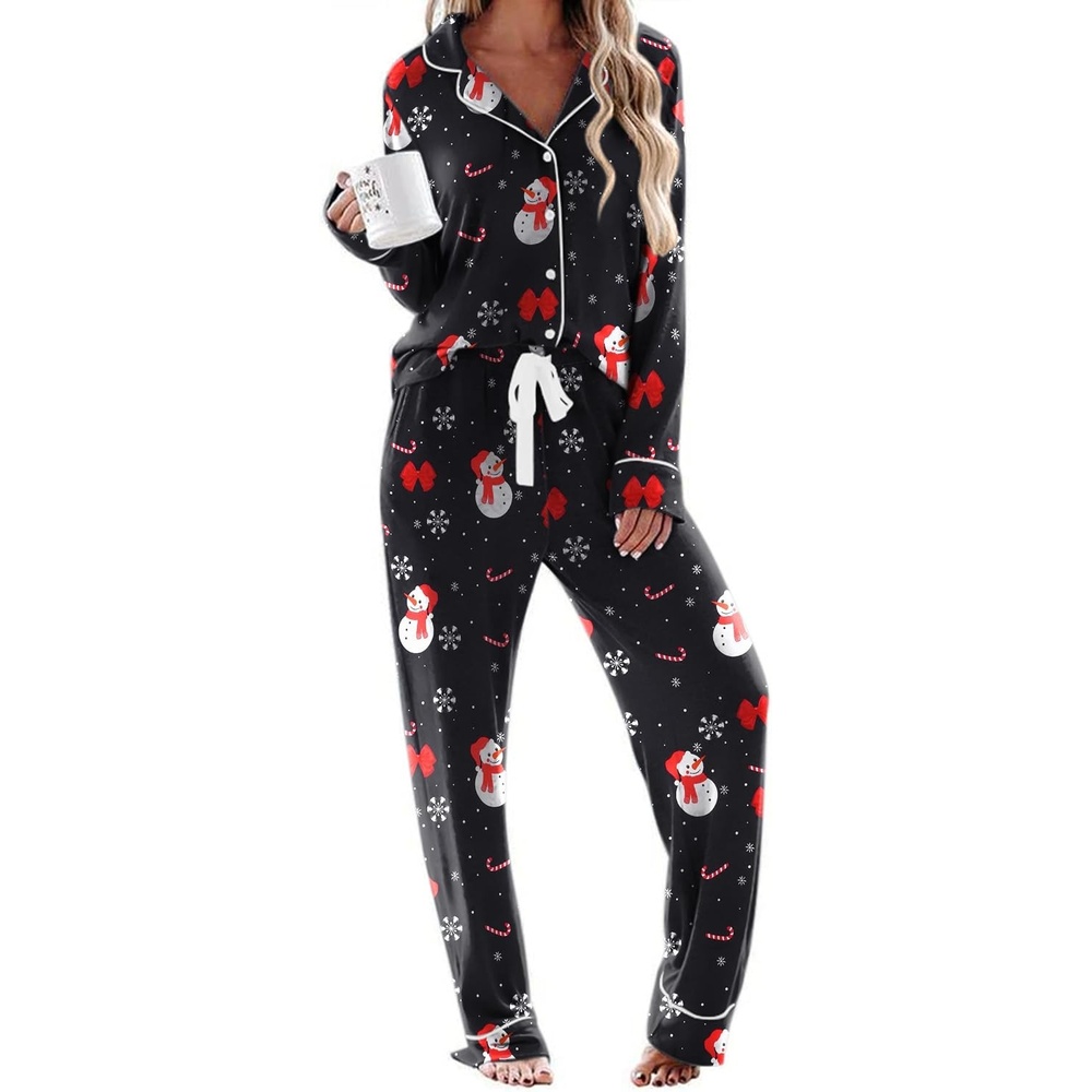 image:imageEkouaer Womens Pajamas Long Sleeve Loungewear Casual Button Down Pjs Soft SleepwearNotch CollarElastic Waist Pants with Side PocketsAdjustable DrawstringPajama PartyMaternityPostpartumChristmas Pattern2