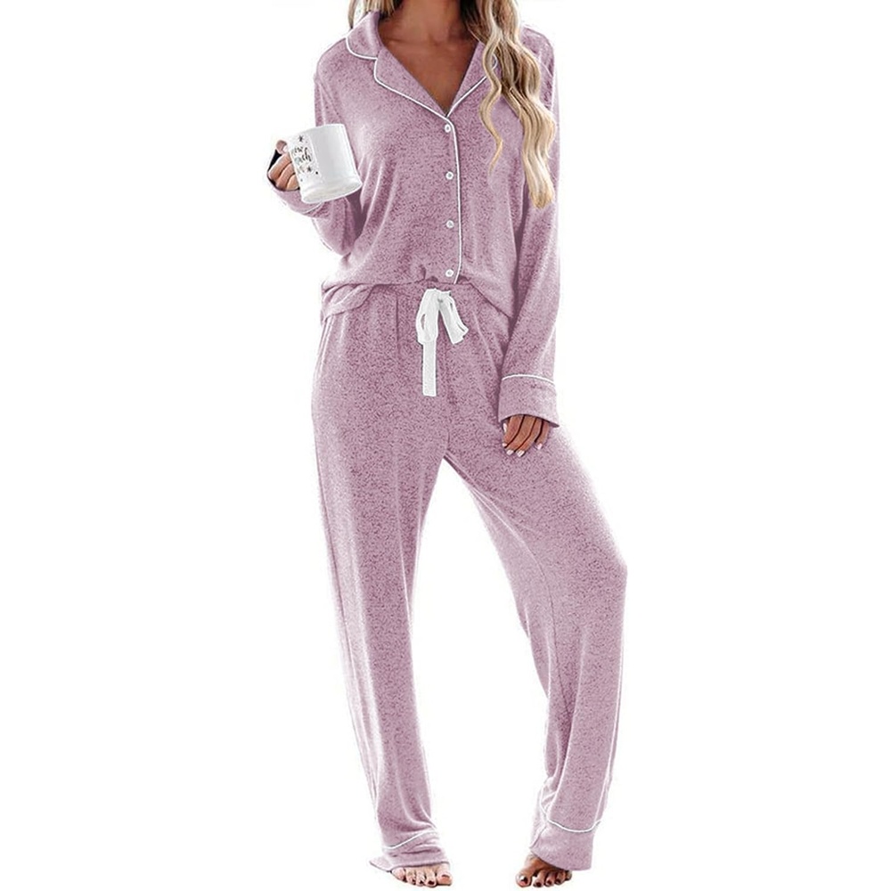 image:imageEkouaer Womens Pajamas Long Sleeve Loungewear Casual Button Down Pjs Soft SleepwearNotch CollarElastic Waist Pants with Side PocketsAdjustable DrawstringPajama PartyMaternityPostpartumPink