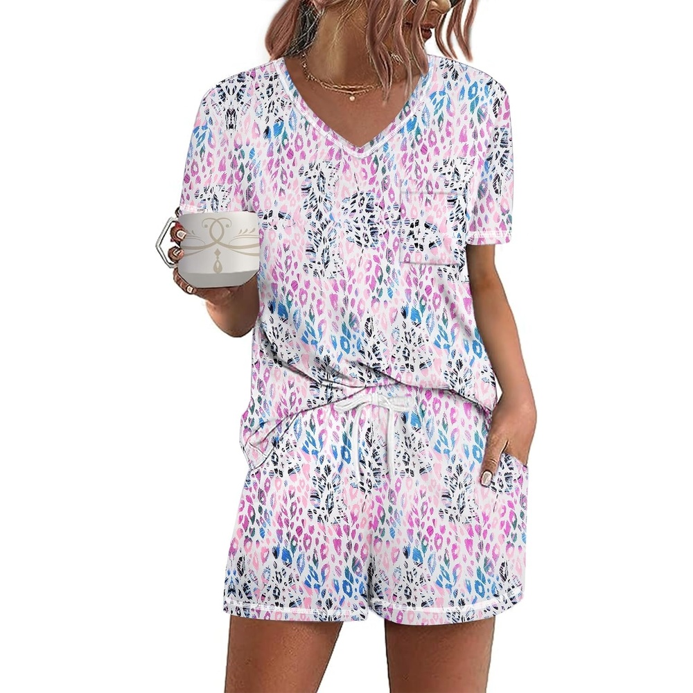 image:imageEkouaer Womens Pajamas Sets Short Sleeve Pjs Two Piece Sleepwear Casual Lounge Sets With PocketsLeaf
