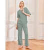 Ekouaer 2 Pack Womens Pajamas Sets Short Sleeve Long Pants Pjs Lounge Set | Comfy Soft Crew Neck Sleepwear with Pockets,Casual Printed Matching Sets for Daily Wear,Gifts,Mom,Friend,Maternity(Green Striped/Black Dots)