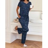 Ekouaer 2 Piece Womens Pajamas Set Short Sleeve Pjs Print Pants Lounge Set | Cute Ladies Pajamas for Women Set,Wide Leg Pants Summer Pjs with Pockets,Loose Fit Vacation Matching Sets Gifts for Women(Blue Stars)