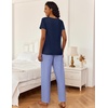 Ekouaer 2 Piece Womens Pajamas Set Short Sleeve Pjs Print Pants Lounge Set | Cute Ladies Pajamas for Women Set,Wide Leg Pants Summer Pjs with Pockets,Loose Fit Vacation Matching Sets Gifts for Women(Blue Stripe)