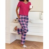 Ekouaer 2 Piece Womens Pajamas Set Short Sleeve Pjs Print Pants Lounge Set | Cute Ladies Pajamas for Women Set,Wide Leg Pants Summer Pjs with Pockets,Loose Fit Vacation Matching Sets Gifts for Women(Pink Plaid)