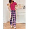 Ekouaer 2 Piece Womens Pajamas Set Short Sleeve Pjs Print Pants Lounge Set | Cute Ladies Pajamas for Women Set,Wide Leg Pants Summer Pjs with Pockets,Loose Fit Vacation Matching Sets Gifts for Women(Pink Plaid)
