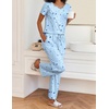 Ekouaer 2 Piece Womens Pajamas Set Short Sleeve Pjs Print Pants Lounge Set | Cute Ladies Pajamas for Women Set,Wide Leg Pants Summer Pjs with Pockets,Loose Fit Vacation Matching Sets Gifts for Women(Blue Moon)