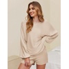 Ekouaer Knit Pajamas Set for Women Lounge Sets Long Sleeve Sweatsuit(Apricot)