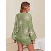 Ekouaer Knit Pajamas Set for Women Lounge Sets Long Sleeve Sweatsuit(Floral Green)