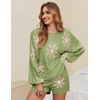 Ekouaer Knit Pajamas Set for Women Lounge Sets Long Sleeve Sweatsuit(Floral Green)