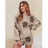 Ekouaer Knit Pajamas Set for Women Lounge Sets Long Sleeve Sweatsuit(Floral Khaki)