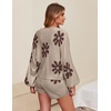 Ekouaer Knit Pajamas Set for Women Lounge Sets Long Sleeve Sweatsuit(Floral Khaki)