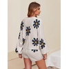 Ekouaer Knit Pajamas Set for Women Lounge Sets Long Sleeve Sweatsuit(Floral White)
