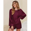 Ekouaer Knit Pajamas Set for Women Lounge Sets Long Sleeve Sweatsuit(Wine Red)