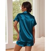 Ekouaer Pajamas for Women Set Silk Satin Pjs 2 Piece Button Down Sleepwear | Classic Notch Collar Pjs,Soft Casual Sleepwear,Loungewear Top and Shorts for Bridal Gifts,Daily Wear,Party,Vacation(Blue Green)