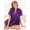 Ekouaer Pajamas for Women Set Silk Satin Pjs 2 Piece Button Down Sleepwear | Classic Notch Collar Pjs,Soft Casual Sleepwear,Loungewear Top and Shorts for Bridal Gifts,Daily Wear,Party,Vacation(Purple)