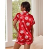 Ekouaer Pajamas for Women Set Silk Satin Pjs 2 Piece Button Down Sleepwear | Classic Notch Collar Pjs,Soft Casual Sleepwear,Loungewear Top and Shorts for Bridal Gifts,Daily Wear,Party,Vacation(Christmas Snow)