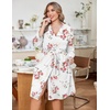 Ekouaer Women Plus Size Robe Knee Length Lightweight Bathrobe Short Kimono Robes with Pockets Maternity Robe | V Neck,Knee Length,Kimono,Soft,Comfy,Maternity Robes(White Floral)