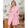 Ekouaer Women Plus Size Robe Knee Length Lightweight Bathrobe Short Kimono Robes with Pockets Maternity Robe | V Neck,Knee Length,Kimono,Soft,Comfy,Maternity Robes(Light Pink)