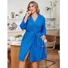 Ekouaer Women Plus Size Robe Knee Length Lightweight Bathrobe Short Kimono Robes with Pockets Maternity Robe | V Neck,Knee Length,Kimono,Soft,Comfy,Maternity Robes(Blue)