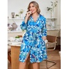 Ekouaer Women Plus Size Robe Knee Length Lightweight Bathrobe Short Kimono Robes with Pockets Maternity Robe | V Neck,Knee Length,Kimono,Soft,Comfy,Maternity Robes(Blue Fower)