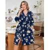 Ekouaer Women Plus Size Robe Knee Length Lightweight Bathrobe Short Kimono Robes with Pockets Maternity Robe | V Neck,Knee Length,Kimono,Soft,Comfy,Maternity Robes(Navy Floral)