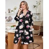 Ekouaer Women Plus Size Robe Knee Length Lightweight Bathrobe Short Kimono Robes with Pockets Maternity Robe | V Neck,Knee Length,Kimono,Soft,Comfy,Maternity Robes(Floral Black)