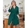 Ekouaer Women Plus Size Robe Knee Length Lightweight Bathrobe Short Kimono Robes with Pockets Maternity Robe | V Neck,Knee Length,Kimono,Soft,Comfy,Maternity Robes(Dark Green)