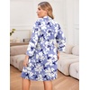 Ekouaer Women Plus Size Robe Knee Length Lightweight Bathrobe Short Kimono Robes with Pockets Maternity Robe | V Neck,Knee Length,Kimono,Soft,Comfy,Maternity Robes(Purple White Flowers)
