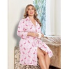 Ekouaer Women Plus Size Robe Knee Length Lightweight Bathrobe Short Kimono Robes with Pockets Maternity Robe | V Neck,Knee Length,Kimono,Soft,Comfy,Maternity Robes(Flamingos)