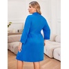 Ekouaer Women Plus Size Robe Knee Length Lightweight Bathrobe Short Kimono Robes with Pockets Maternity Robe | V Neck,Knee Length,Kimono,Soft,Comfy,Maternity Robes(Blue)
