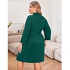 Ekouaer Women Plus Size Robe Knee Length Lightweight Bathrobe Short Kimono Robes with Pockets Maternity Robe | V Neck,Knee Length,Kimono,Soft,Comfy,Maternity Robes(Dark Green)