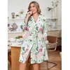 Ekouaer Women Plus Size Robe Knee Length Lightweight Bathrobe Short Kimono Robes with Pockets Maternity Robe | V Neck,Knee Length,Kimono,Soft,Comfy,Maternity Robes(Green Flower)
