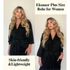Ekouaer Women Plus Size Robe Knee Length Lightweight Bathrobe Short Kimono Robes with Pockets Maternity Robe | V Neck,Knee Length,Kimono,Soft,Comfy,Maternity Robes(Black)